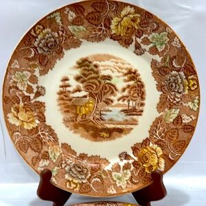 2pc Nasco Mountain Woodland Dinner Plate 10”. A2424. Made in Japan